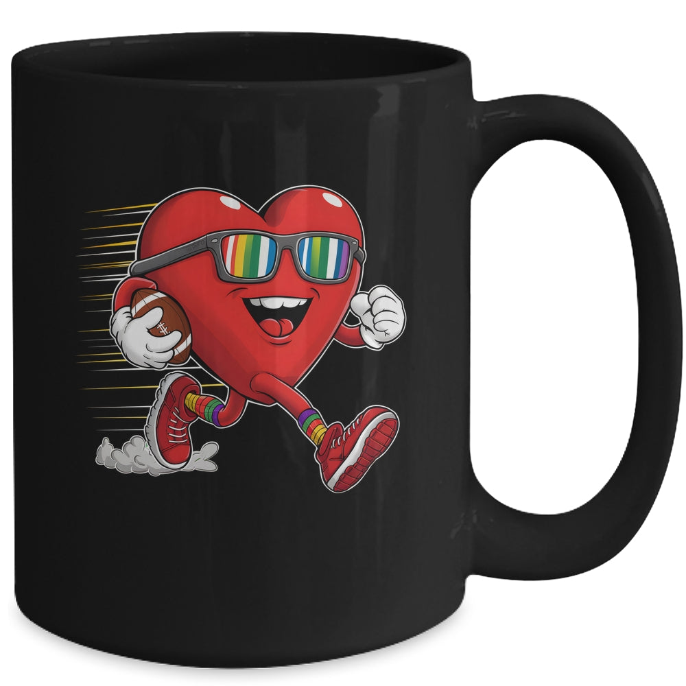 Valentines Day Heart Quarterback Receiver Football Boys Kids Mug | teecentury