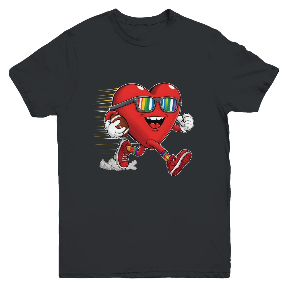 Valentines Day Heart Quarterback Receiver Football Boys Kids Youth Shirt | teecentury