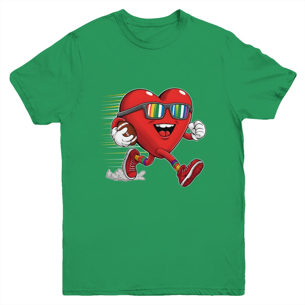 Valentines Day Heart Quarterback Receiver Football Boys Kids Youth Shirt | teecentury
