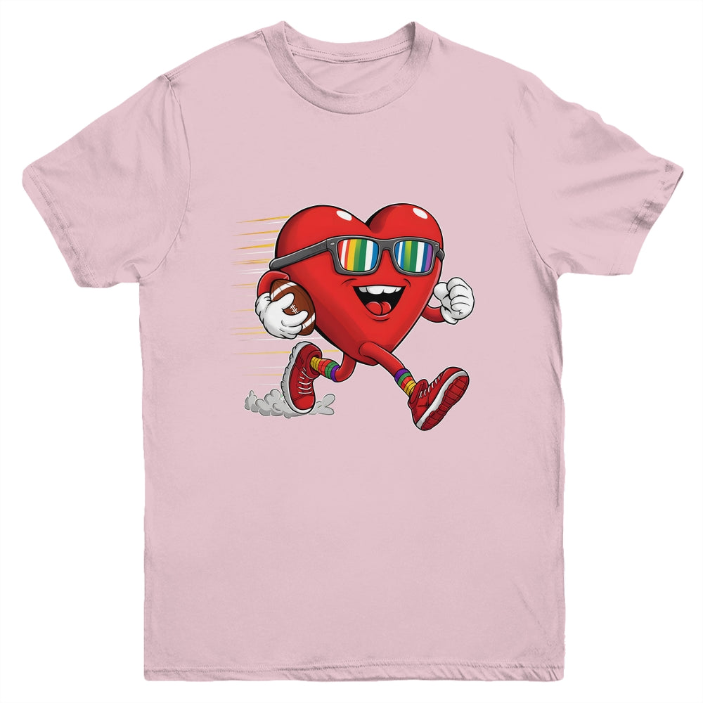 Valentines Day Heart Quarterback Receiver Football Boys Kids Youth Shirt | teecentury