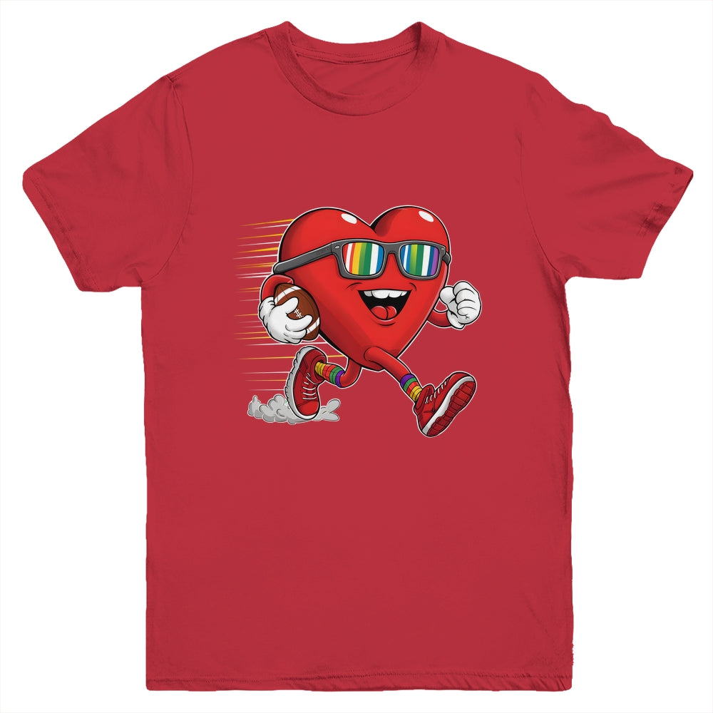 Valentines Day Heart Quarterback Receiver Football Boys Kids Youth Shirt | teecentury