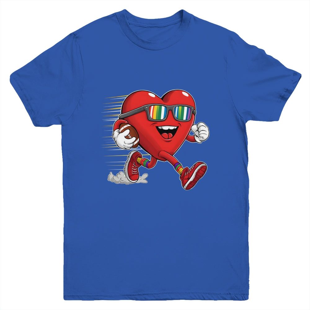 Valentines Day Heart Quarterback Receiver Football Boys Kids Youth Shirt | teecentury