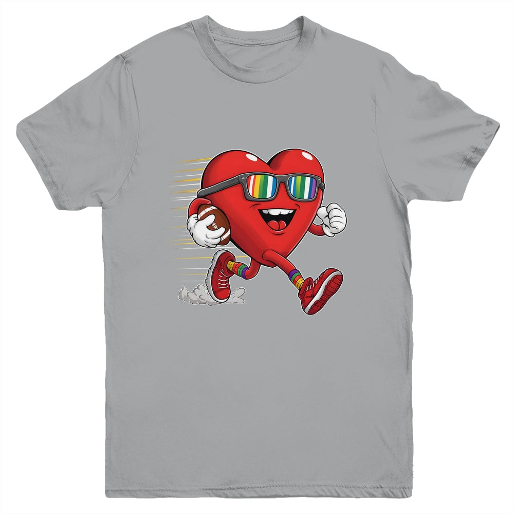 Valentines Day Heart Quarterback Receiver Football Boys Kids Youth Shirt | teecentury