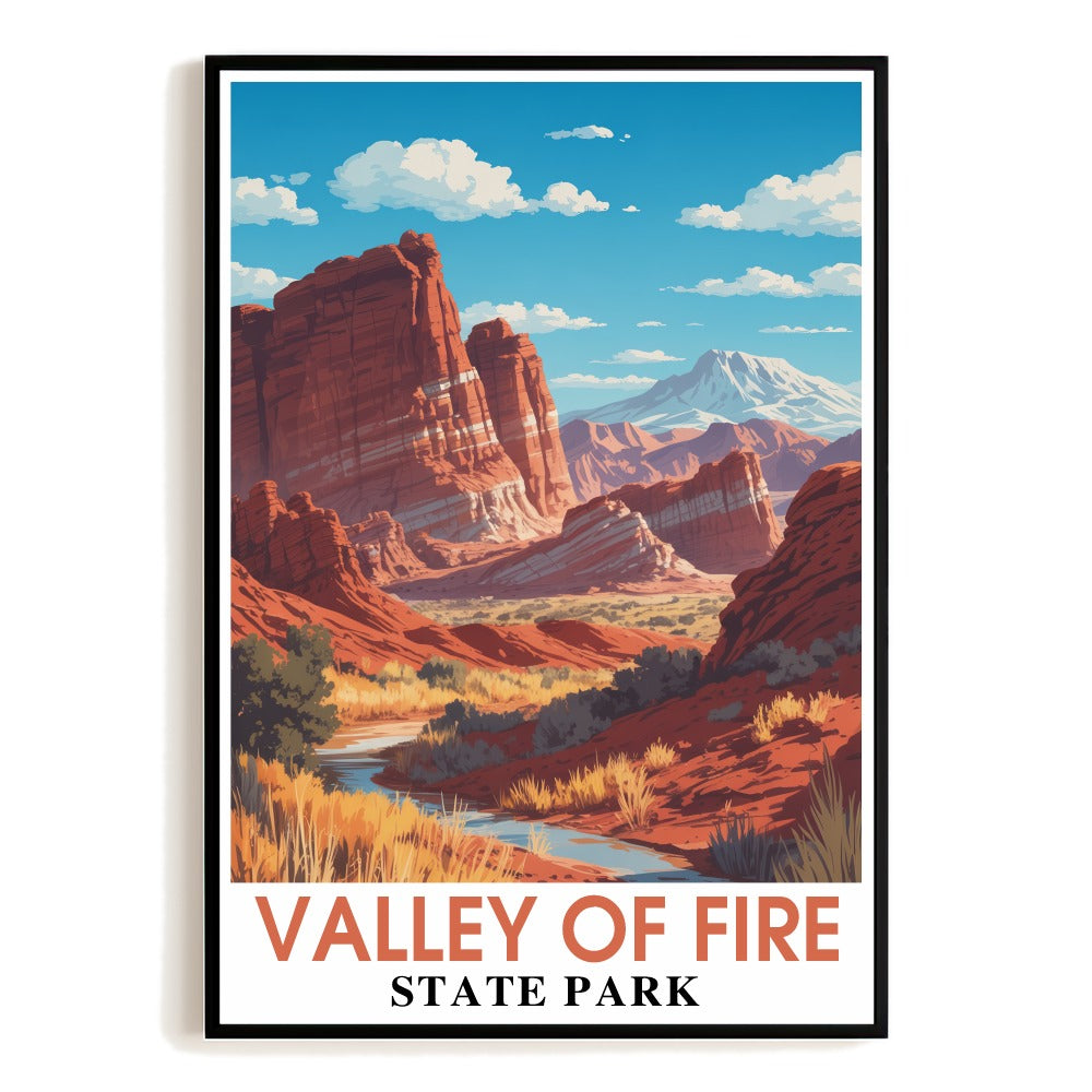 Valley Of Fire State Park Vintage Travel Poster Nevada Red Rock Desert Landscape Wall Art Print Painting Ideal For Home Office Living Room Bedroom Decor Unframed | teecentury