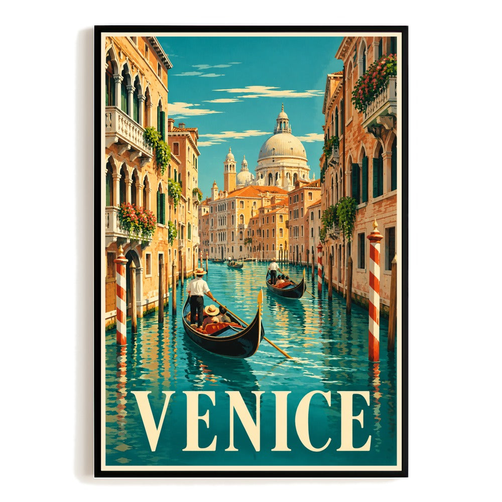 Venice Italy Gondola Canal Street Retro Travel Poster Vintage Wall Art Print Venetian Waterfront Architecture For Home Living Room Office Bedroom Decor Gift Unframed | teecentury