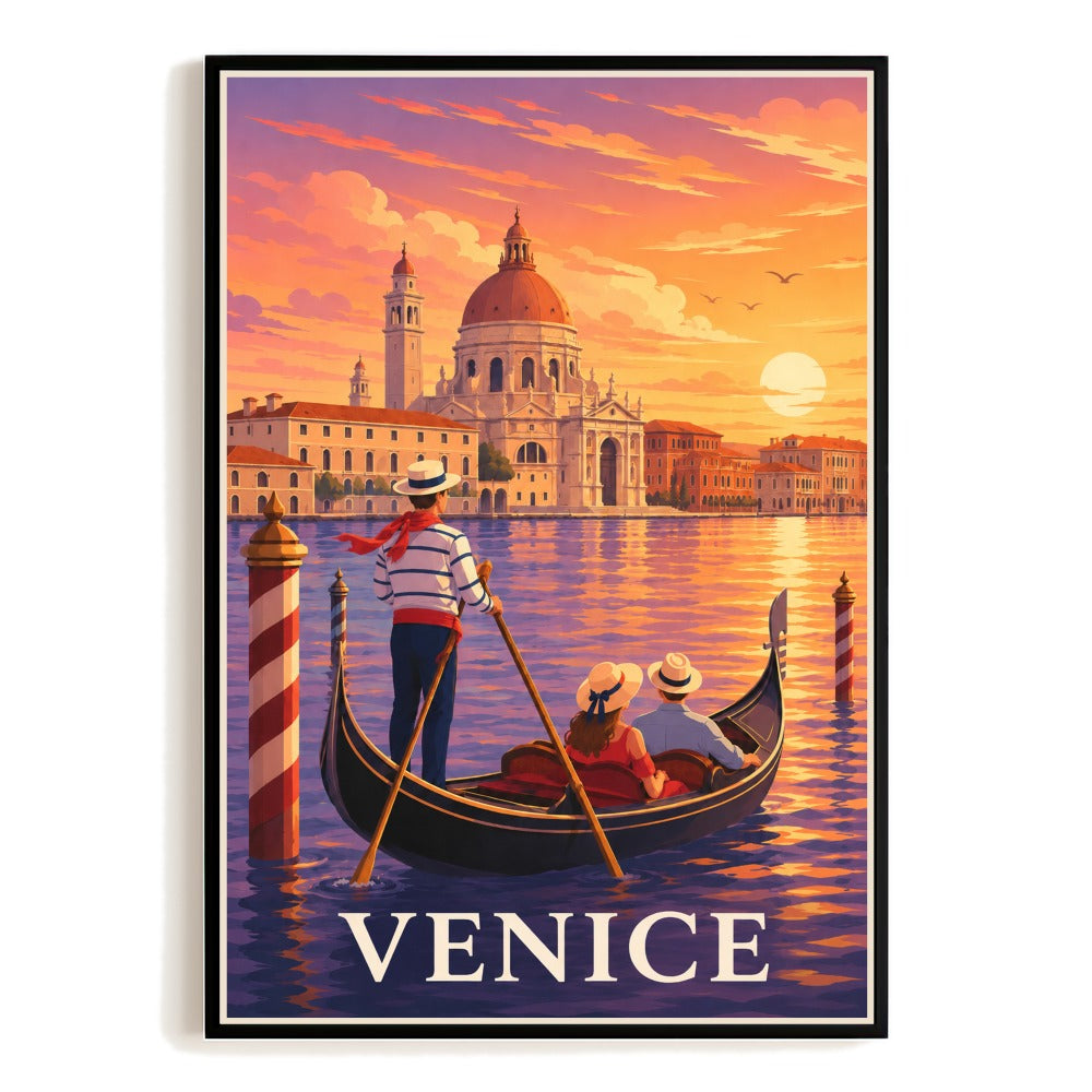 Venice Italy Gondola Sunset Travel Poster Wall Art Vintage Landscape Print Italian Cityscape Souvenir For Home Living Room Office Bedroom Decor Unframed | teecentury