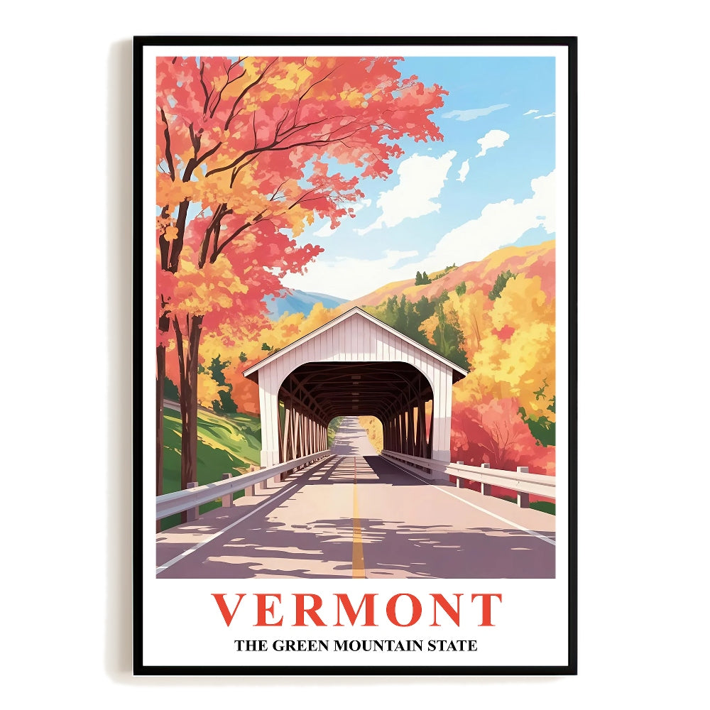 Vermont Print Travel Poster Nature Green Mountain State Souvenir Wall Art Landscape Painting Picture Mountains For Home Room Living Room Office Bedroom Decor Unframed | teecentury