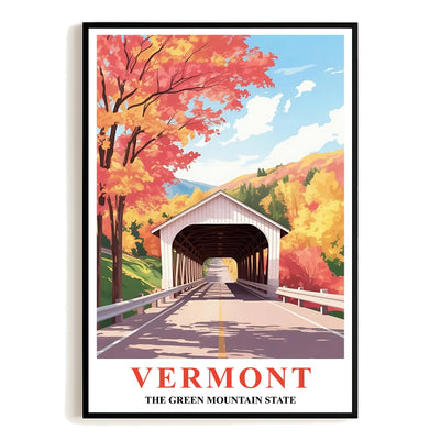 Vermont Print Travel Poster Nature Green Mountain State Souvenir Wall Art Landscape Painting Picture Mountains For Home Room Living Room Office Bedroom Decor Unframed | teecentury