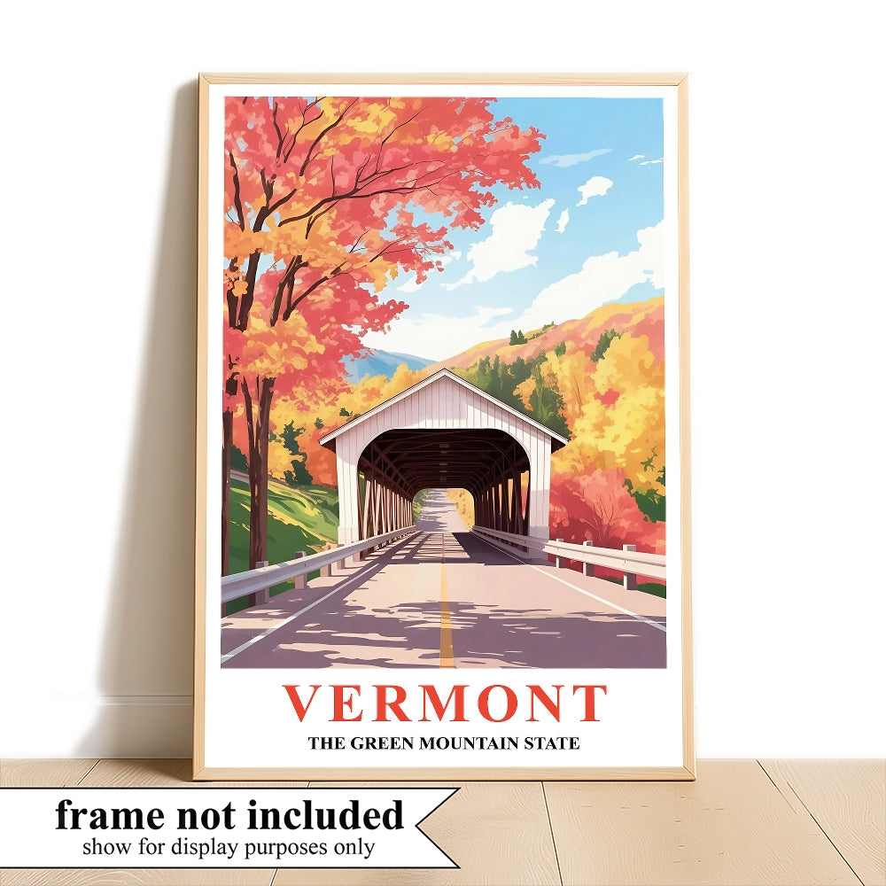 Vermont Print Travel Poster Nature Green Mountain State Souvenir Wall Art Landscape Painting Picture Mountains For Home Room Living Room Office Bedroom Decor Unframed | teecentury