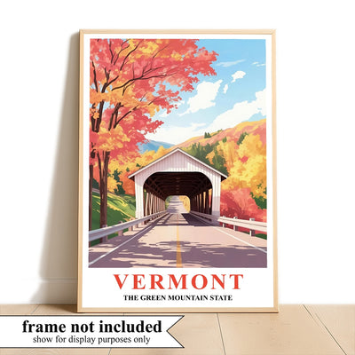 Vermont Print Travel Poster Nature Green Mountain State Souvenir Wall Art Landscape Painting Picture Mountains For Home Room Living Room Office Bedroom Decor Unframed | teecentury