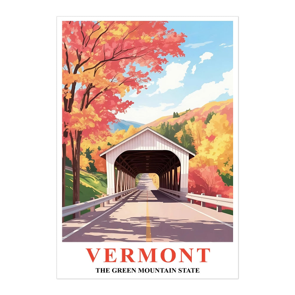 Vermont Print Travel Poster Nature Green Mountain State Souvenir Wall Art Landscape Painting Picture Mountains For Home Room Living Room Office Bedroom Decor Unframed | teecentury