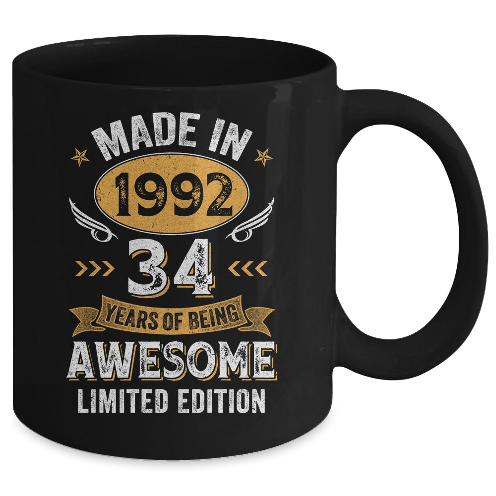 Vintage 1992 34 Years Old Birthday 34th Birthday Men Women Mug | teecentury
