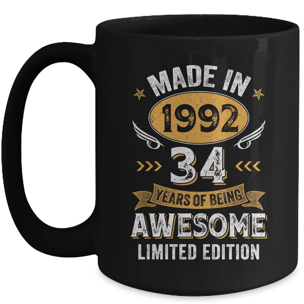 Vintage 1992 34 Years Old Birthday 34th Birthday Men Women Mug | teecentury