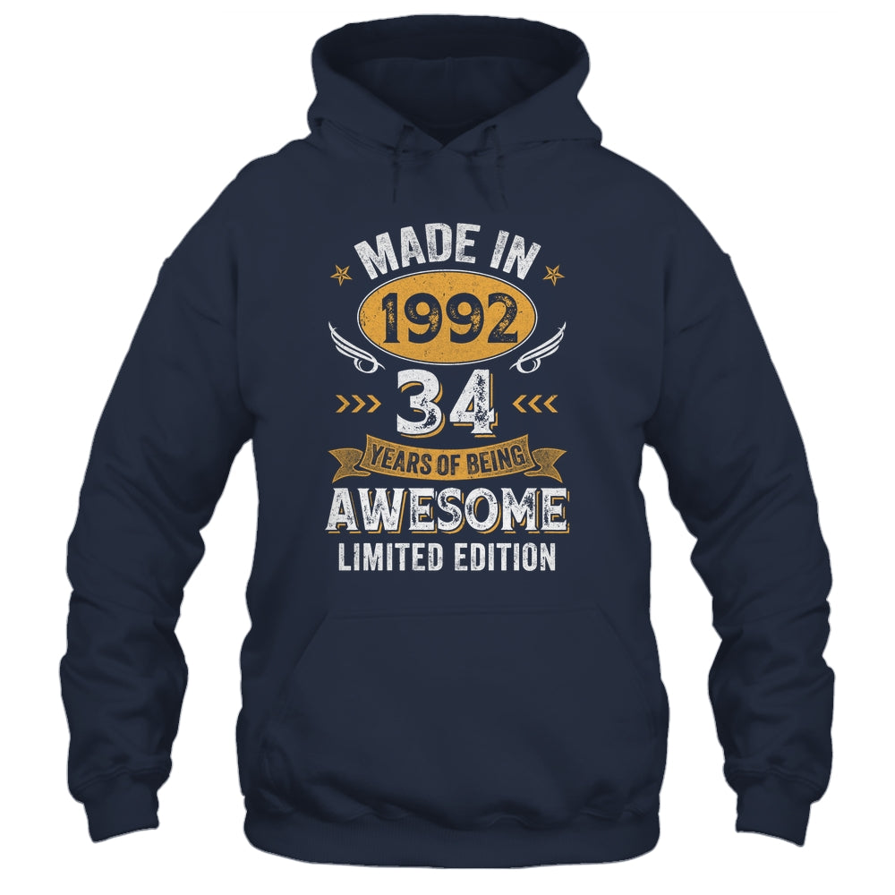 Vintage 1992 34 Years Old Birthday 34th Birthday Men Women Shirt & Hoodie | teecentury
