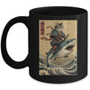 Vintage Anime Cat Japanese Funny Samurai Cat Riding Shark Men Women Mug | teecentury