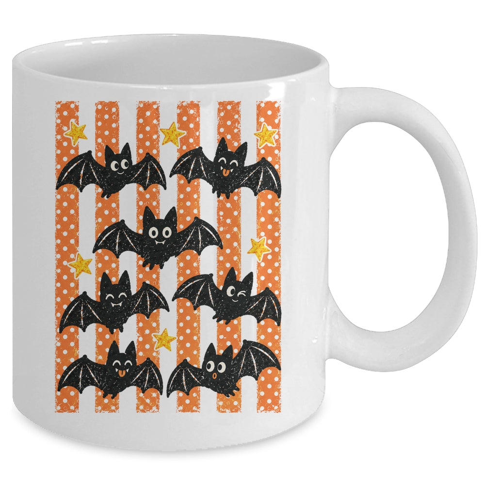 Vintage Bat Halloween Stripes Fall Spooky Season Graphic Mug | teecentury