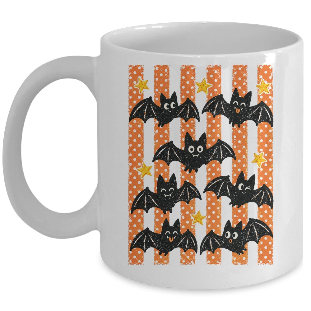 Vintage Bat Halloween Stripes Fall Spooky Season Graphic Mug | teecentury
