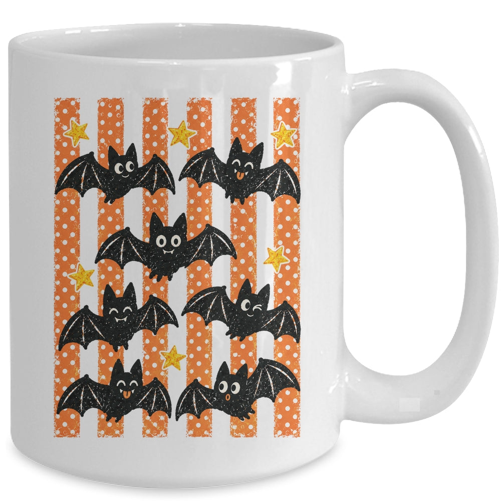 Vintage Bat Halloween Stripes Fall Spooky Season Graphic Mug | teecentury