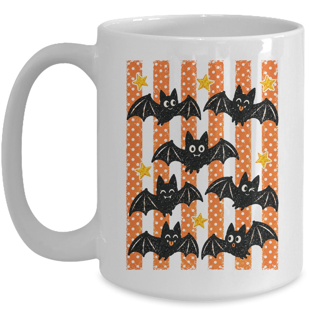 Vintage Bat Halloween Stripes Fall Spooky Season Graphic Mug | teecentury
