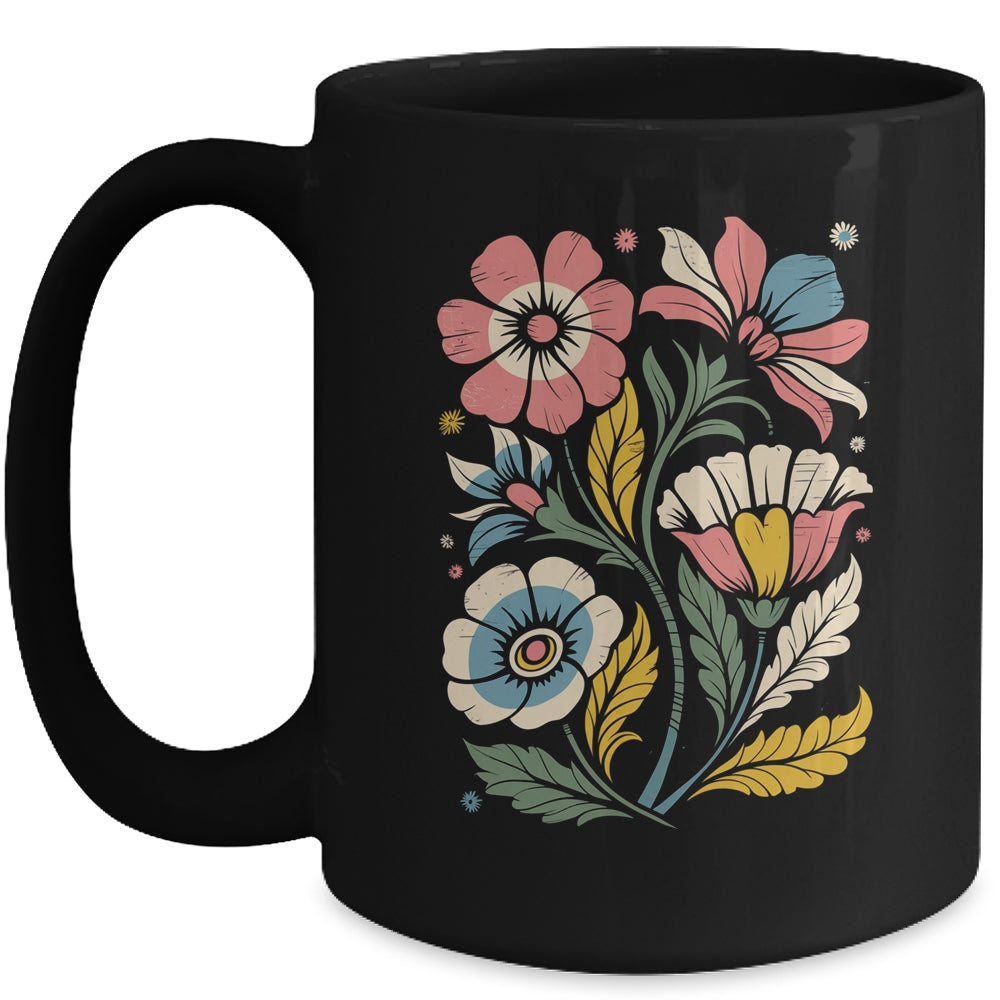Vintage Boho Wildflower Graphic Art Floral Retro Women Mug | teecentury