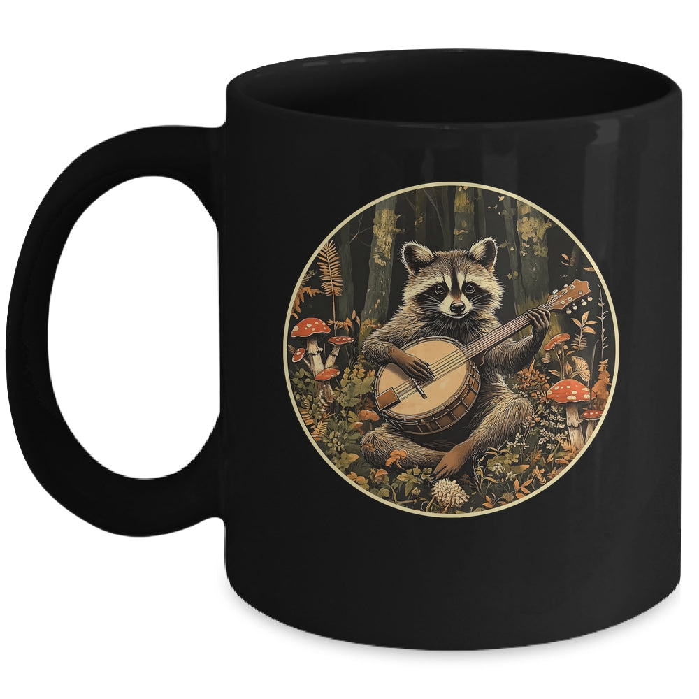Vintage Cottagecore Aesthetic Raccoon Playing Banjo Racoon Mug | teecentury