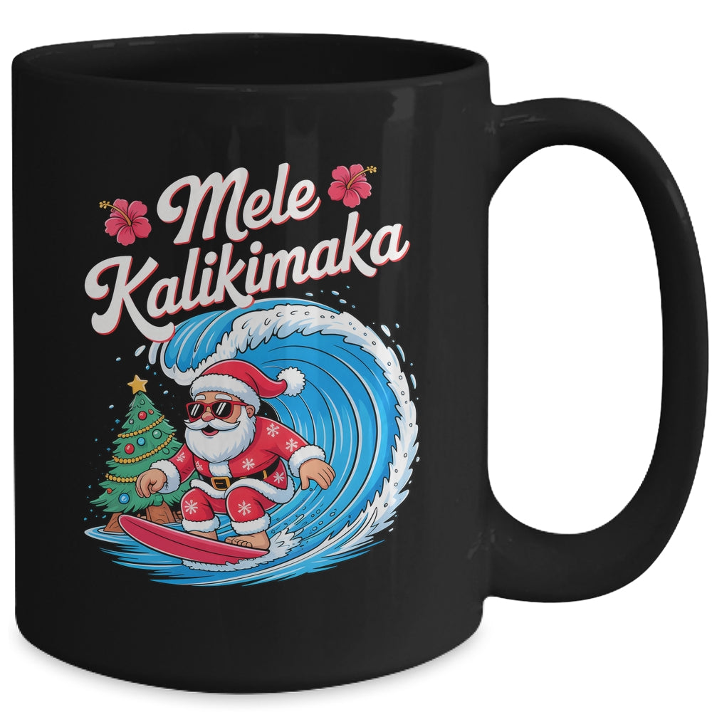 Vintage Cute Mele Kalikimaka Christmas Santa Surfing Costume Mug | teecentury