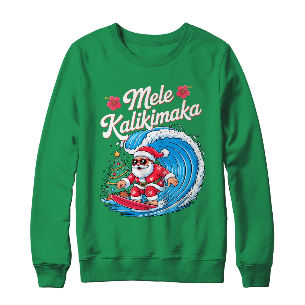 Vintage Cute Mele Kalikimaka Christmas Santa Surfing Costume Shirt & Sweatshirt | teecentury