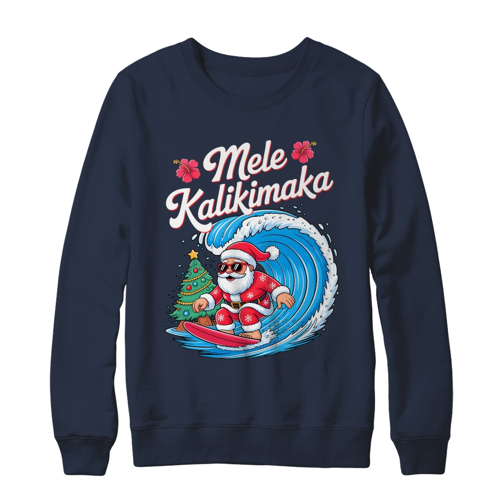 Vintage Cute Mele Kalikimaka Christmas Santa Surfing Costume Shirt & Sweatshirt | teecentury