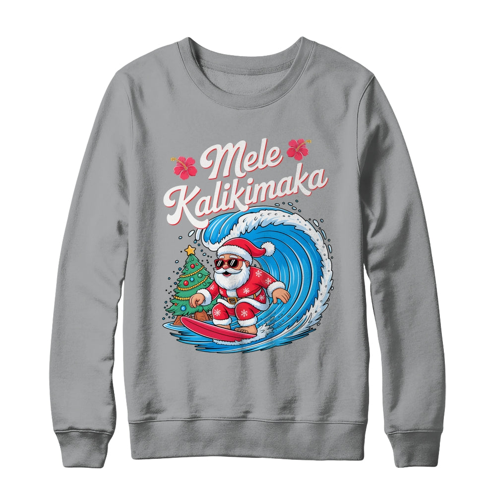 Vintage Cute Mele Kalikimaka Christmas Santa Surfing Costume Shirt & Sweatshirt | teecentury