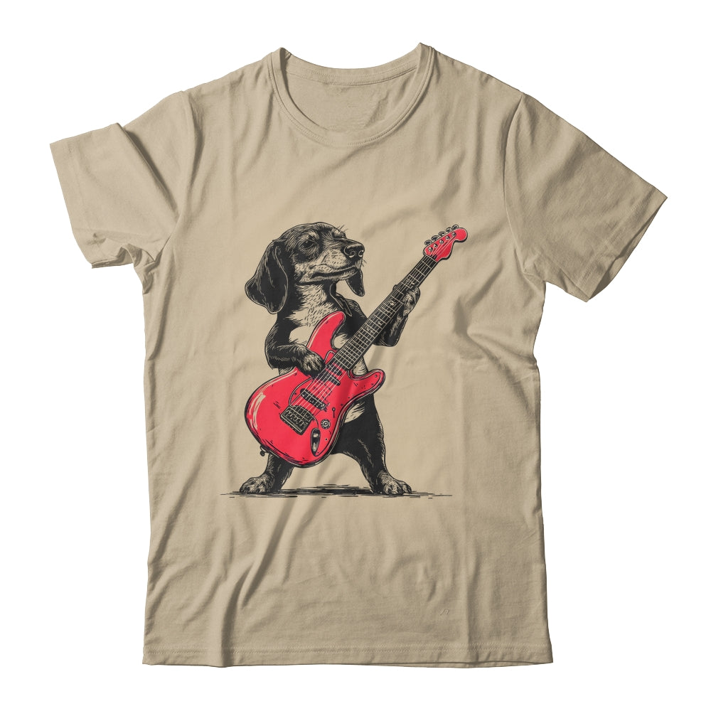 Vintage Dachshund Weenie Playing Guitar Rocking Dog Lover Shirt & Hoodie | teecentury
