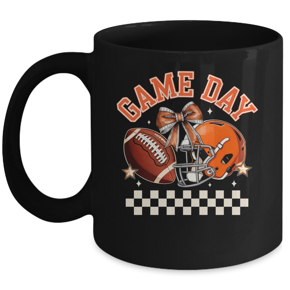 Vintage Football Orange Mom Coquette Bow Game Day Women Girl Mug | teecentury