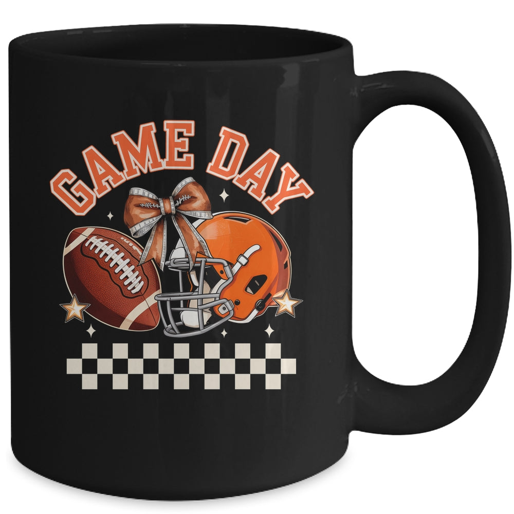 Vintage Football Orange Mom Coquette Bow Game Day Women Girl Mug | teecentury