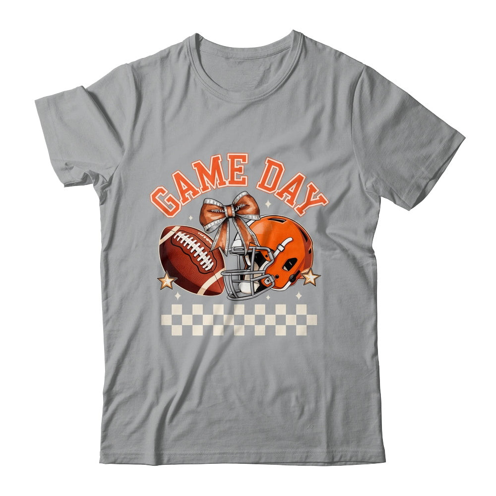 Vintage Football Orange Mom Coquette Bow Game Day Women Girl Shirt & Sweatshirt | teecentury