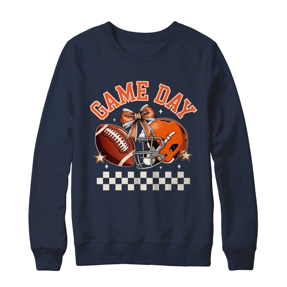 Vintage Football Orange Mom Coquette Bow Game Day Women Girl Shirt & Sweatshirt | teecentury
