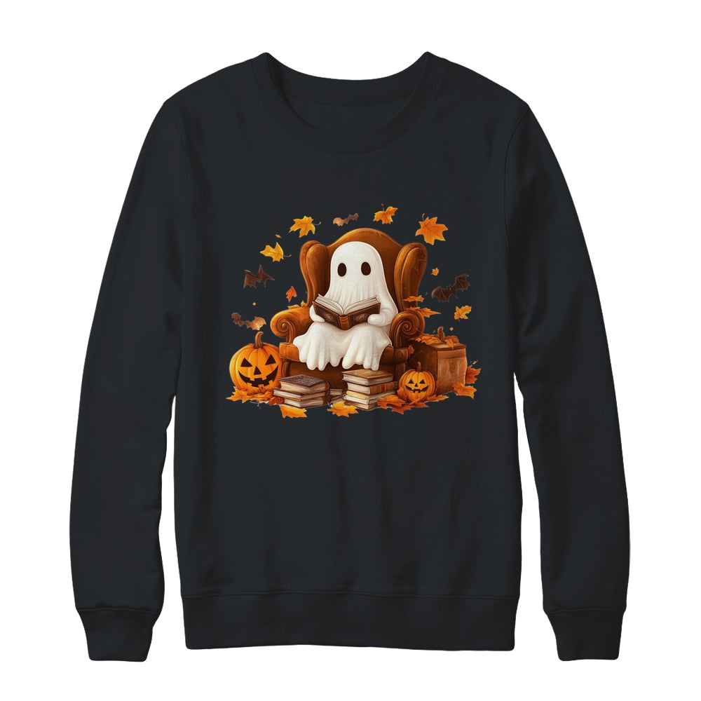Vintage Ghost Reading Book Pumpkin Halloween Teachers School Shirt & Sweatshirt | teecentury