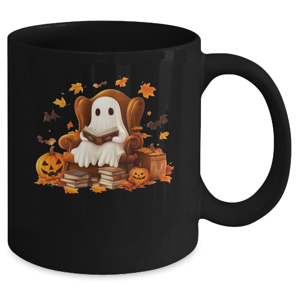 Vintage Ghost Reading Book Pumpkin Halloween Teachers School Mug | teecentury