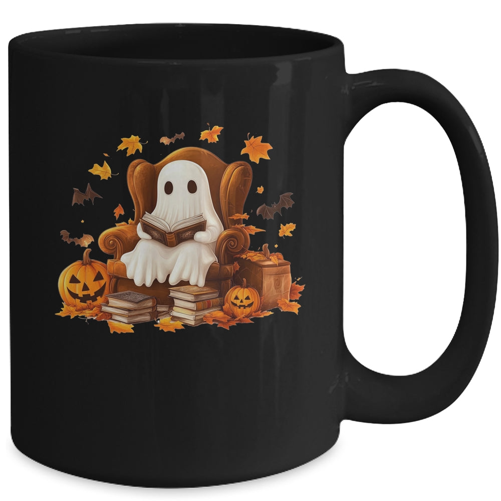 Vintage Ghost Reading Book Pumpkin Halloween Teachers School Mug | teecentury