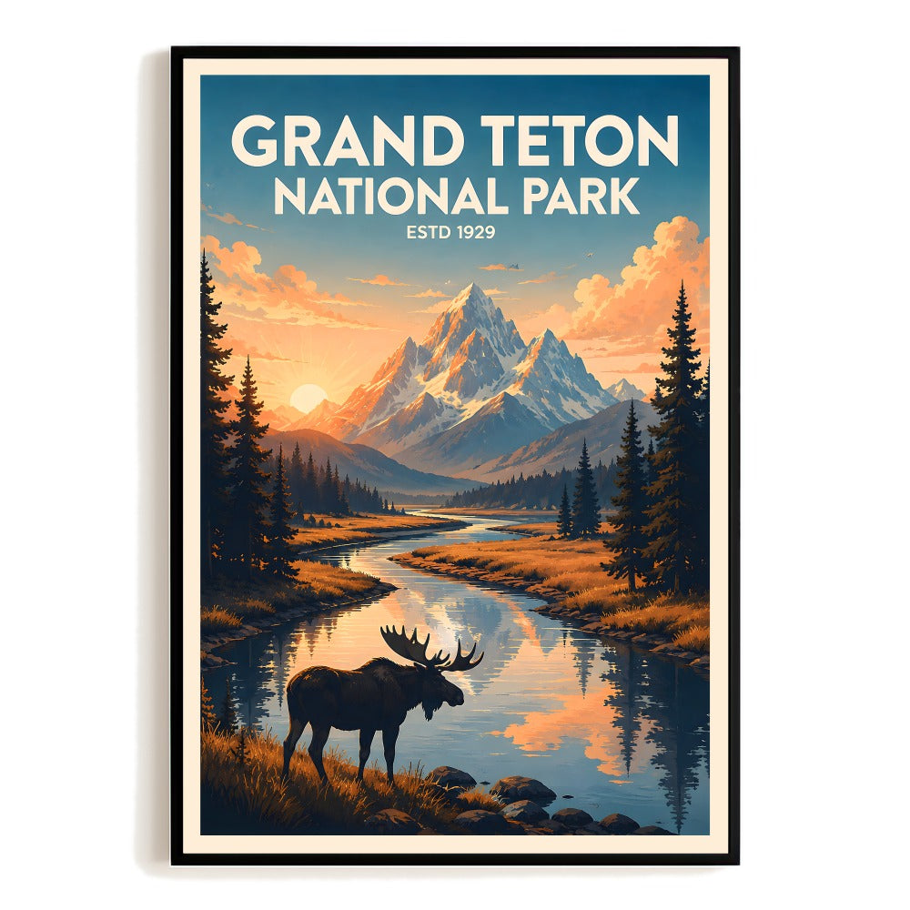 Vintage Grand Teton National Park Poster Travel Wall Art Nature Landscape Mountain Forest Print Painting For Home Bedroom Living Room Office Dorm Decor Unframed | teecentury