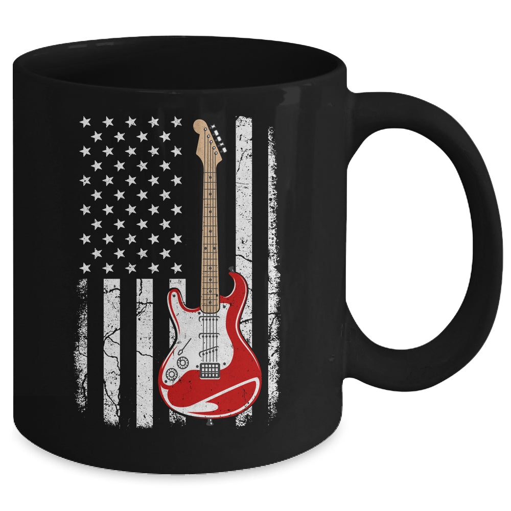 Vintage Guitar Design For Men Women American US Flag Mug | teecentury