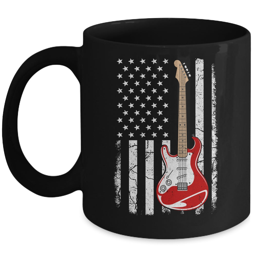 Vintage Guitar Design For Men Women American US Flag Mug | teecentury