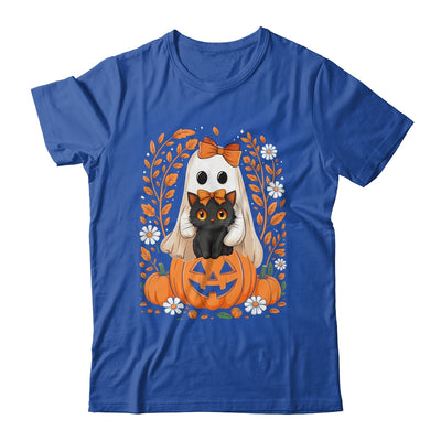 Vintage Halloween Ghost Holding Black Cat Groovy Floral Shirt & Hoodie | teecentury