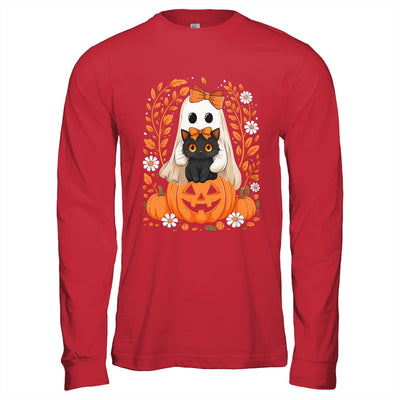 Vintage Halloween Ghost Holding Black Cat Groovy Floral Shirt & Hoodie | teecentury