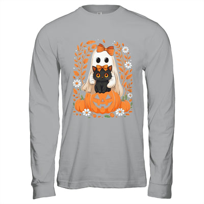 Vintage Halloween Ghost Holding Black Cat Groovy Floral Shirt & Hoodie | teecentury