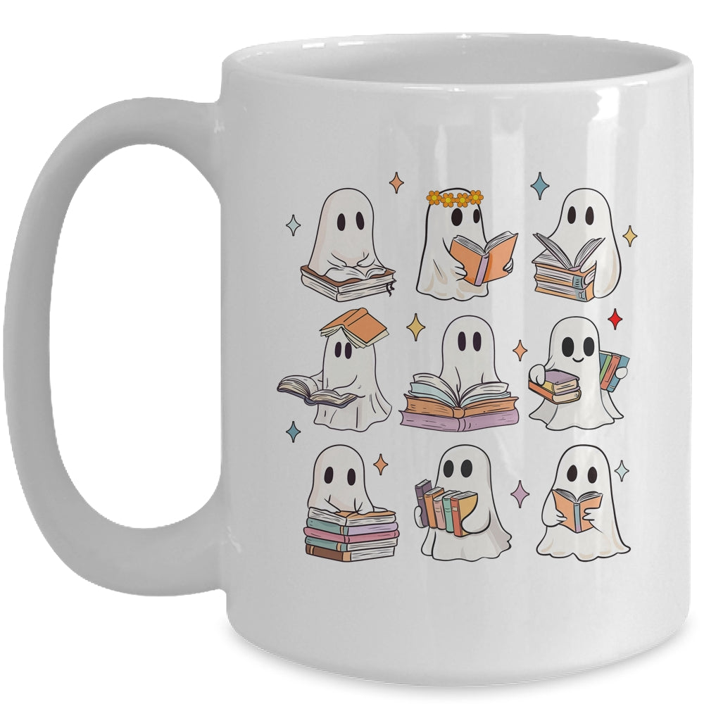 Vintage Halloween Reading Book Ghost Autumn Fall Spooky Mug | teecentury