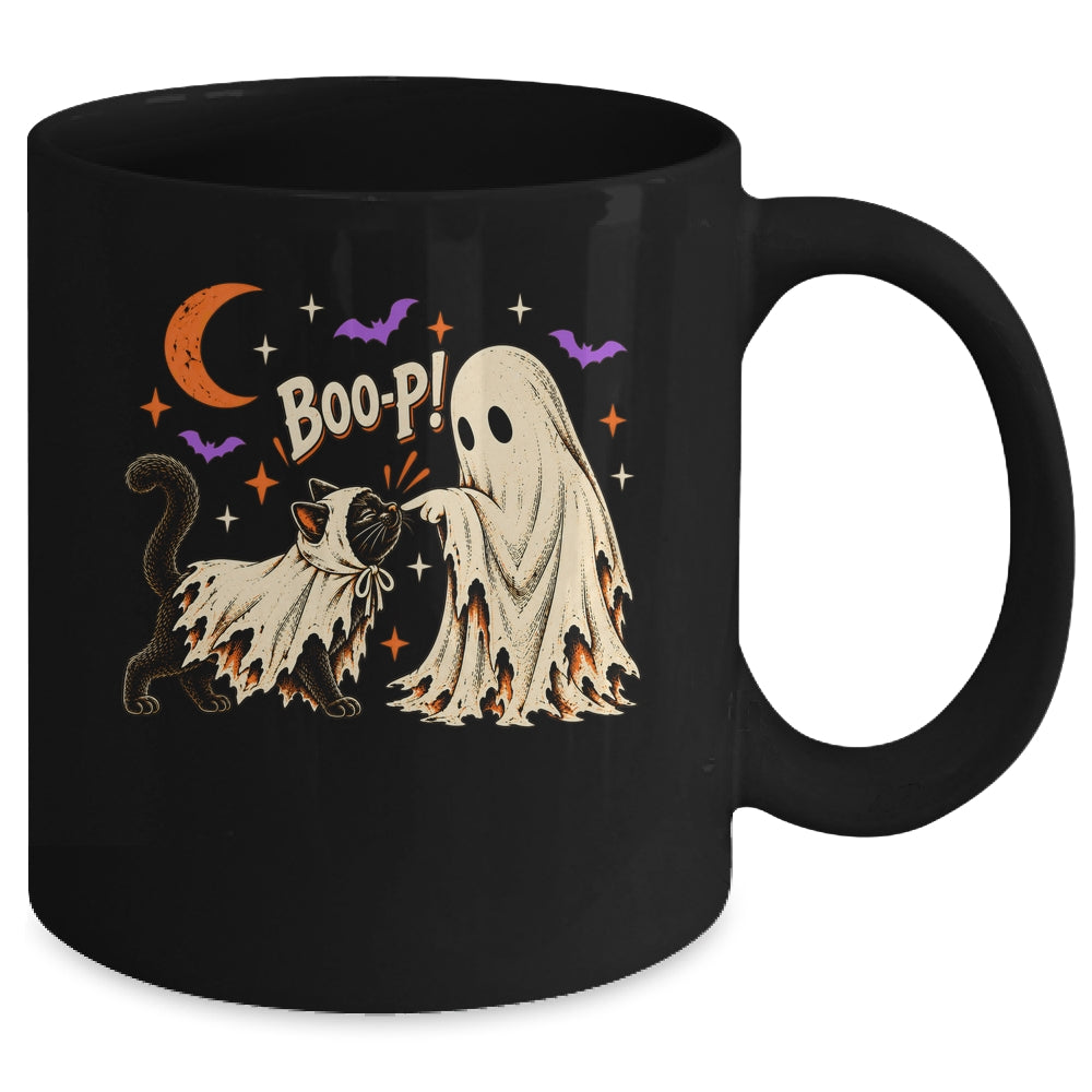Vintage Halloween Spooky Book Ghost With Black Cat Boo-P Mug | teecentury