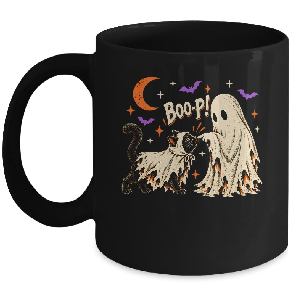 Vintage Halloween Spooky Book Ghost With Black Cat Boo-P Mug | teecentury
