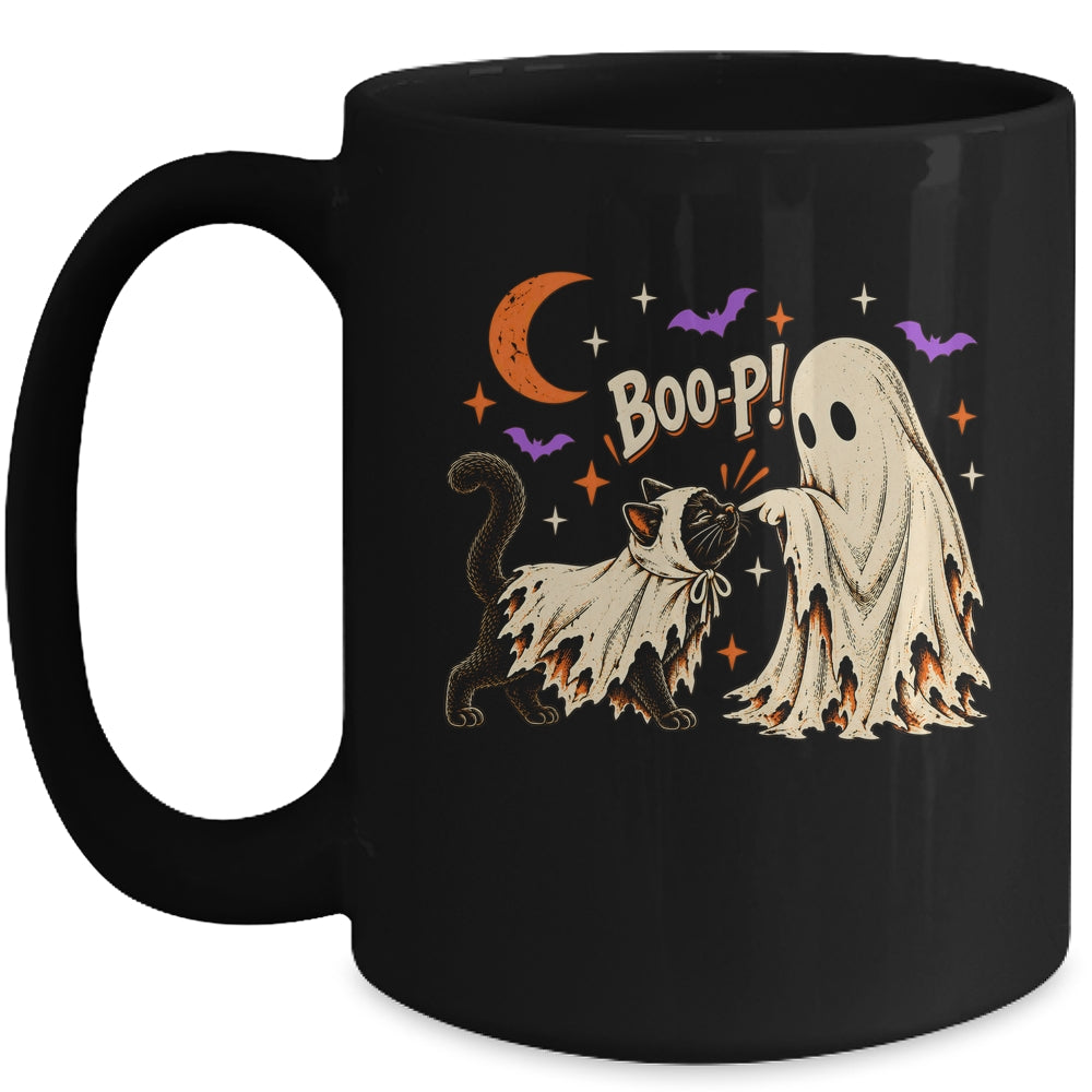 Vintage Halloween Spooky Book Ghost With Black Cat Boo-P Mug | teecentury