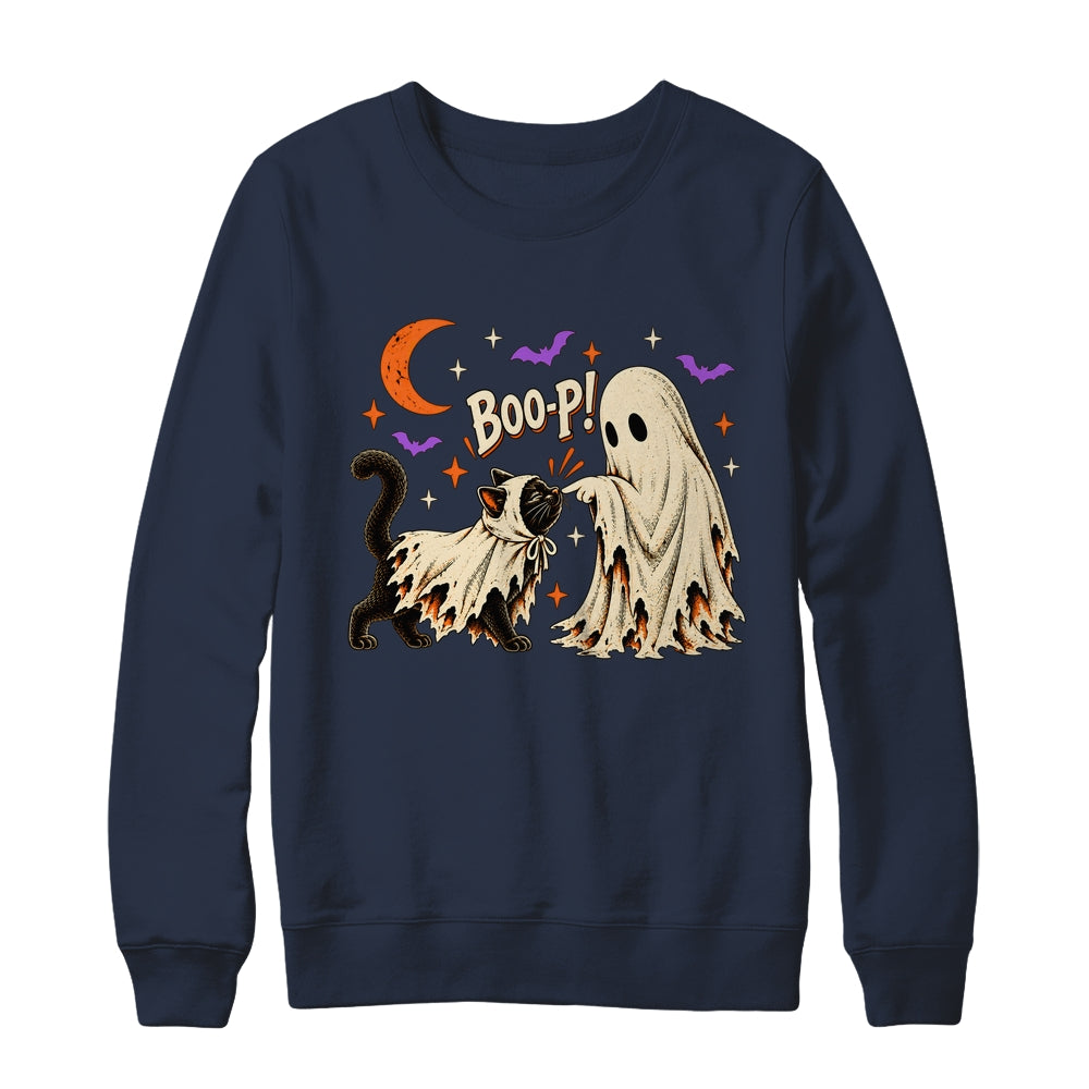 Vintage Halloween Spooky Book Ghost With Black Cat Boo-P Shirt & Sweatshirt | teecentury