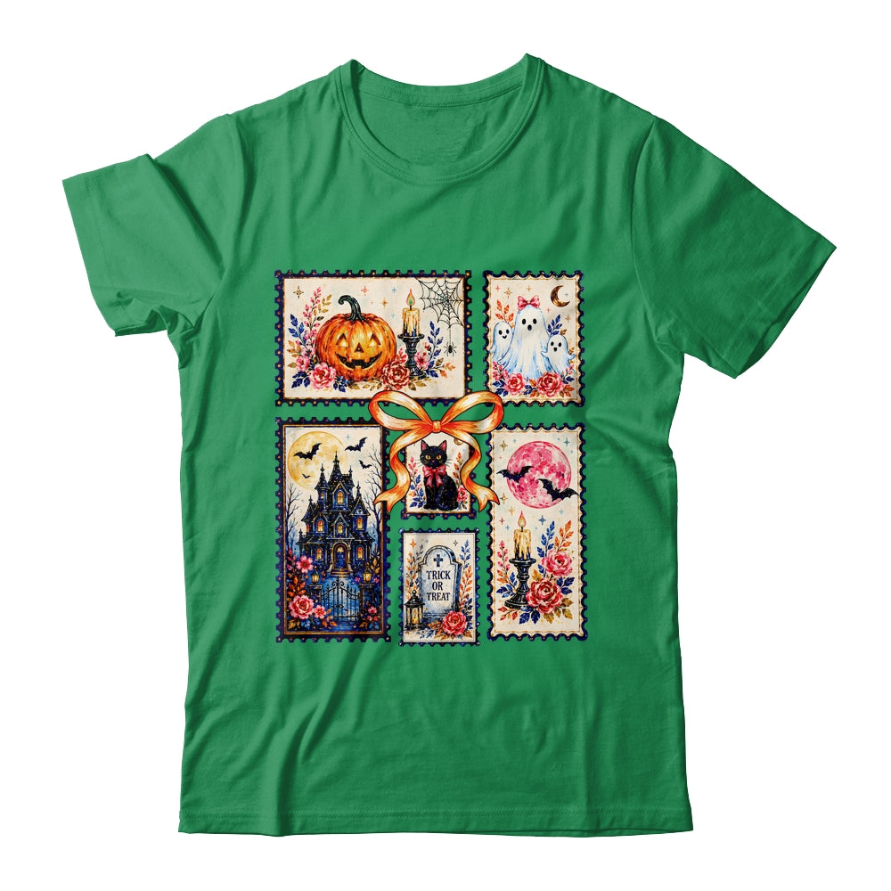 Vintage Halloween Stamp Pumpkin Ghost Black Cat House Floral Shirt & Hoodie | teecentury