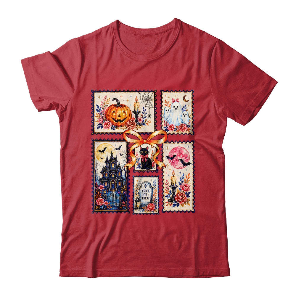 Vintage Halloween Stamp Pumpkin Ghost Black Cat House Floral Shirt & Hoodie | teecentury